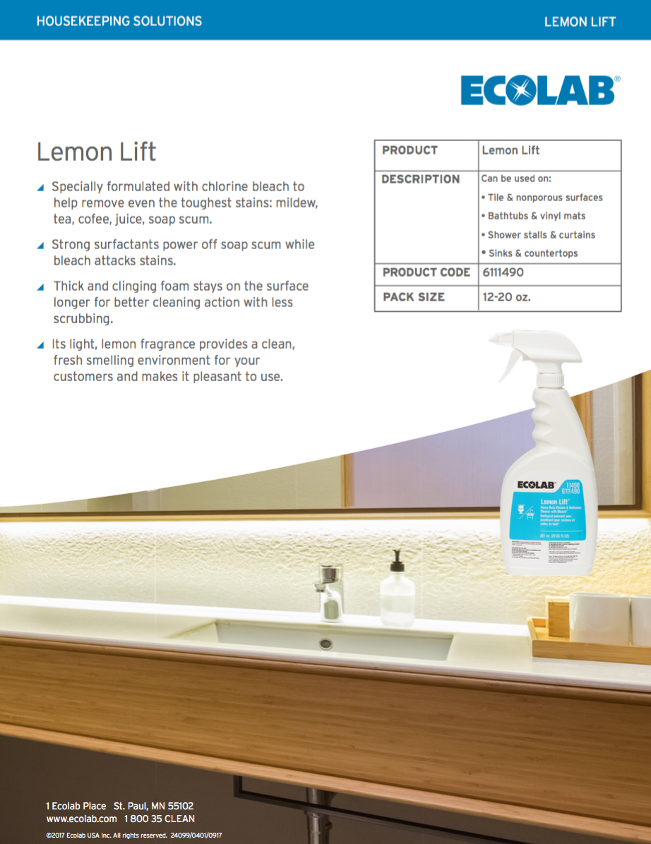 Ecolab Lemon Lift Heavy Duty Kitchen & Bathroom Cleaner with