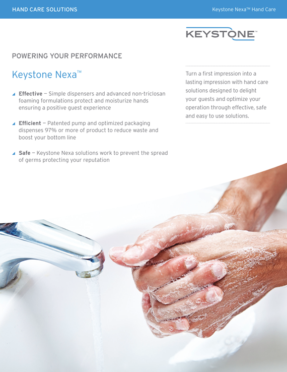 Nexa Handcare sell sheet hands washing in a sink